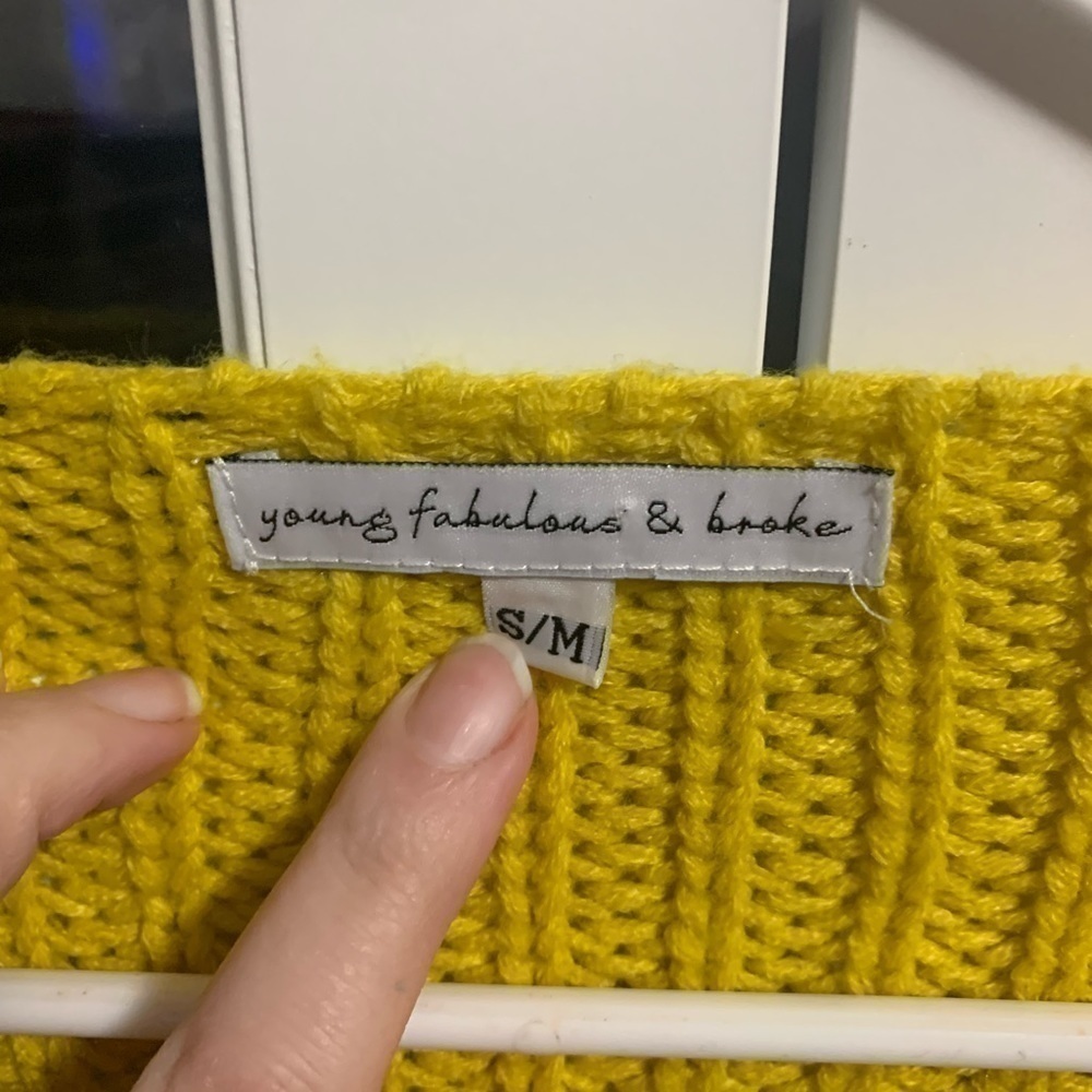 Young Fabulous And Broke Yellow Knit Fringe Sweater Size Small Medium - Picture 4 of 5